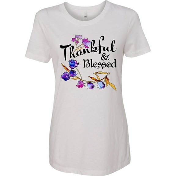 Inktastic Thankful and Blessed Inspirational Saying with Flowers Women's T-Shirt