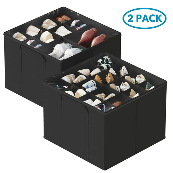 Tooloton Adjustable Dividers Shoe Organizer for Closet, Compact Storage, Fits 16-32 Pairs, Black, 2 Pack