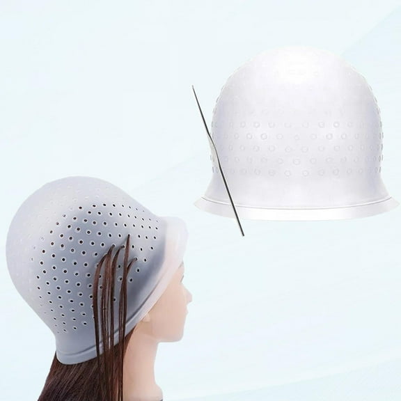Perforated Highlight Cap and Hook Kit, Reusable Silicone Hair Highlight Cap, Perforated Highlight DIY Dye Highlight Cap Hook for Hair Salon Suitable for Long Hair and Short Hair (White)