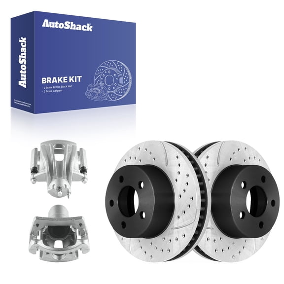 AutoShack Front Vented Drilled & Slotted E-Coated Brake Rotors   Calipers 4-PC Brake Kit Replacement for 2002-2007 Jeep Liberty ShadowGuard 11.34" (288.1 mm)
