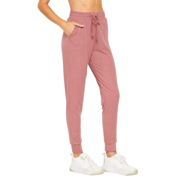 Women's Solid Brushed Jogger Pants With Pocket, MAUVE M