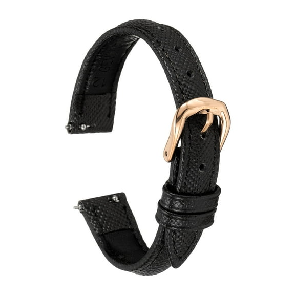 Uxcell Leather Watch Bands 12mm Thin Grain Replacement Cowhide Leather Strap Women Men Watch Strap, Black Rose Gold Tone