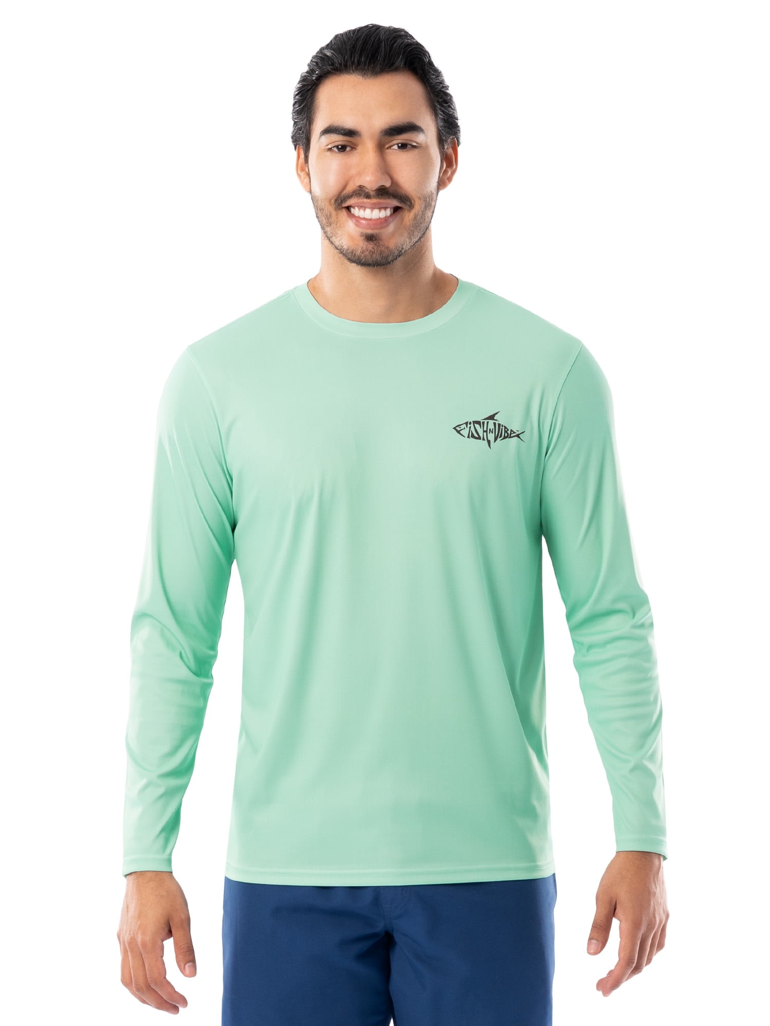Fish N Vibe Men's Long Sleeve Performance Fishing Graphic Tee, Seafoam Walleye Pivot, XL