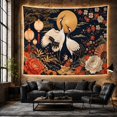 thumbnail image 6 of White Cranes Before Golden Moon and Lanterns, Dramatic Illustration for Bird Lovers, Japanese Floral Art, Housewarming Gift, Tapestry Wall Hanging for Bedroom and Studio, 6 of 7