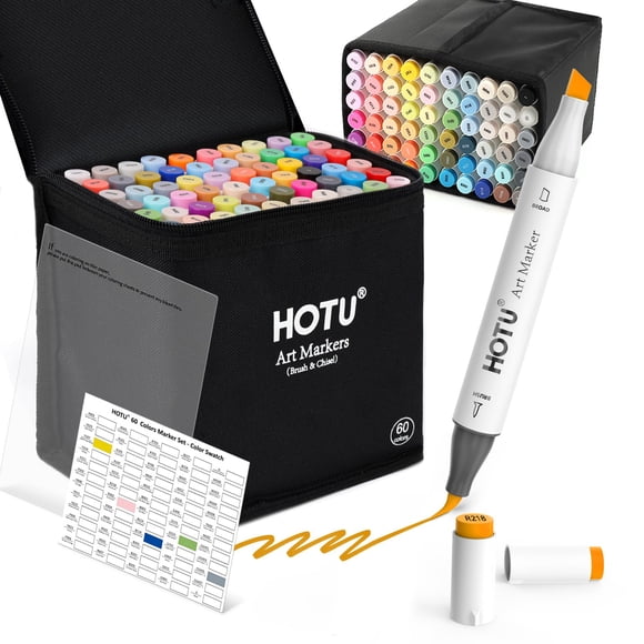 Juego de 60 pinceles con punta de pincel con batidora, marca Alcohol Markers HOTU, 60 colores vibrantes
