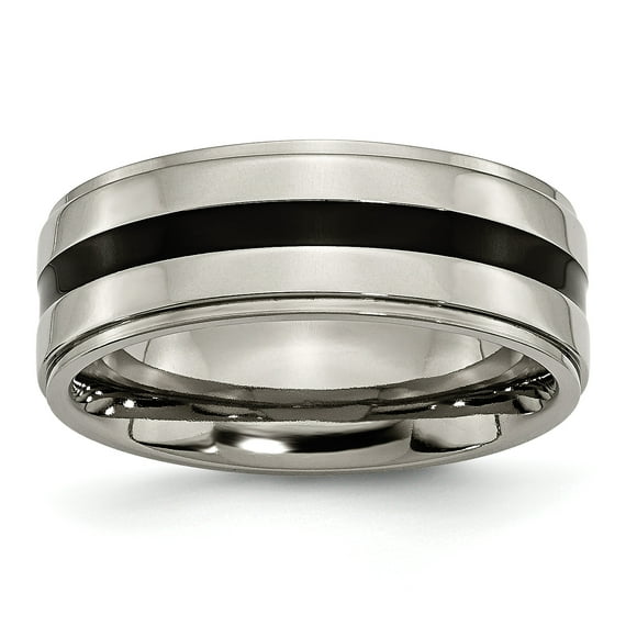 Titanium Enameled Ridged Edge 8mm Wedding Ring Band Size 12.00 Fancy Fashion Jewelry Gifts For Women For Her