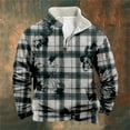 thumbnail image 3 of AWZXDE Men's Long Sleeve Plaid Half Zip Sweatshirt with Pockets, Warm Casual Pullover Grey,S, 3 of 3