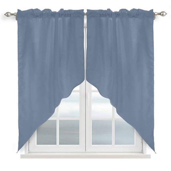 Blue Pure Color Swag Valances for Windows, Kitchen Curtains 36 Inch Length 2 Panels Set, Aesthetics Contemporary Luxury Short Curtains for Small Windows Rod Pocket Cafe Curtains Drapes 28"x36"