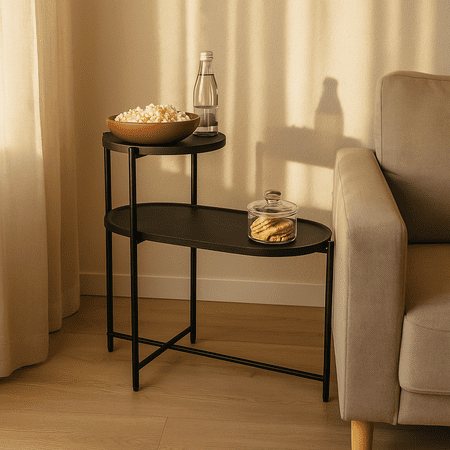Homy Casa Modern 2-Tier Side Table for Living Room Sofa Corner Decor and Storage Black
