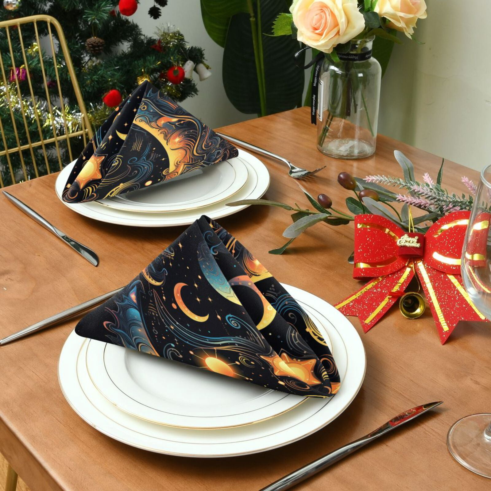 JSTEL Sun Moon Stars Alchemy Witchy Cloth Napkins Set of 6, 20x20 Inch Washable and Reusable Napkin for Decoupage Dinner Party Everyday Use