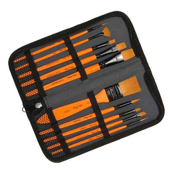Professional Brushes Set for Watercolor, Acrylic, Oil, 10 Different Sizes in Zipper Case Perfect Gift For s, Adults & Beginners