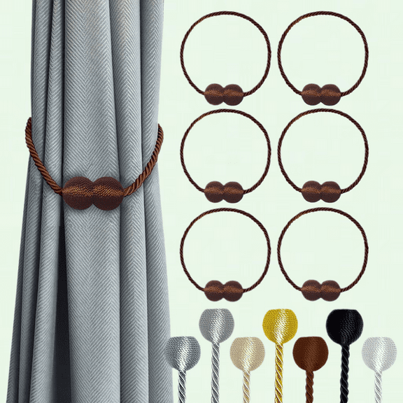 Dark Brown Magnetic Curtain Tiebacks 6 Pack, Holdbacks Holders Hooks Clip for Home Bedroom Office