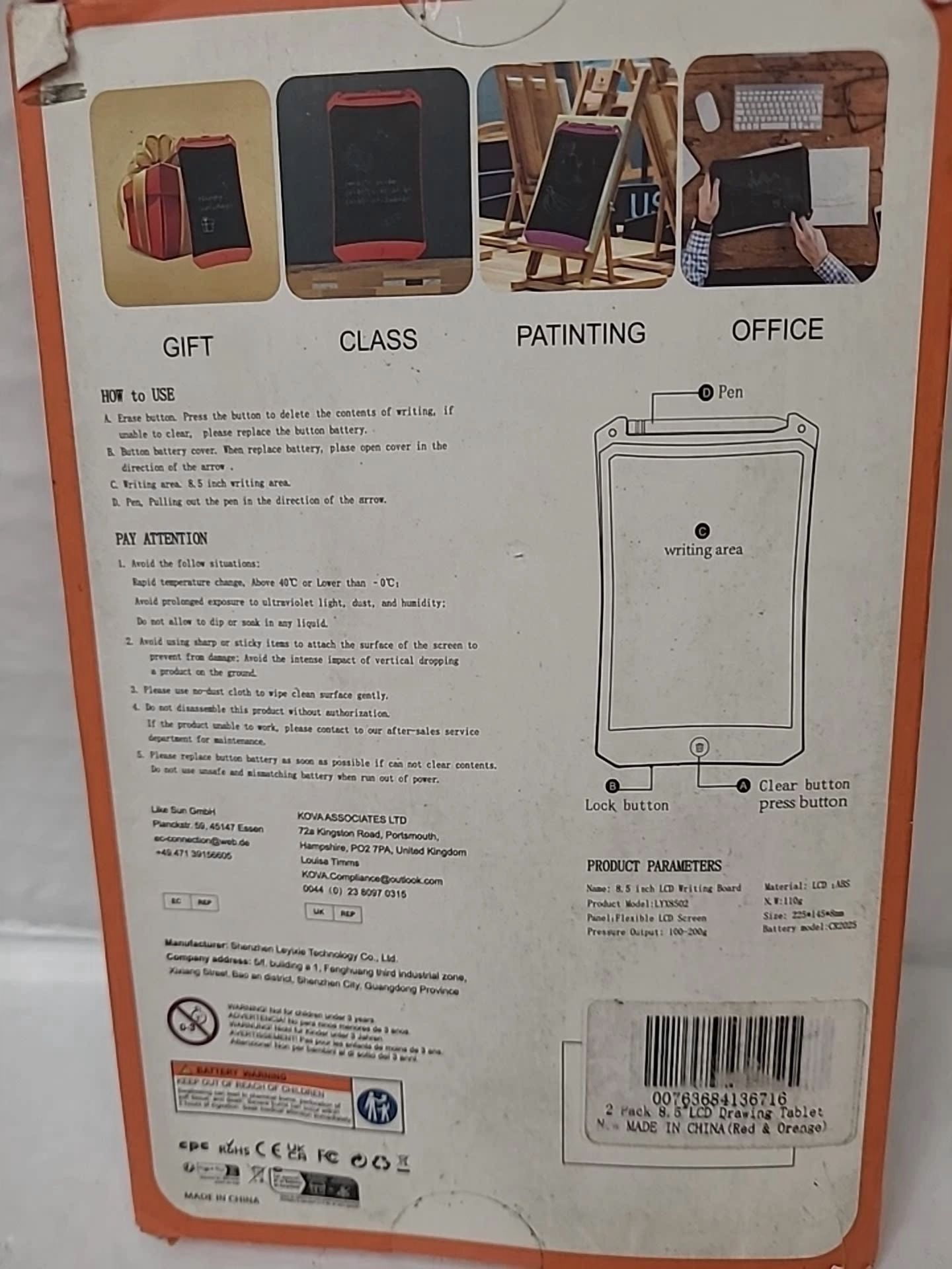 BRAWN- 2 Packs 8.5" Lcd Writing Tablet Electronic Drawing Notepad Board Red & Orange