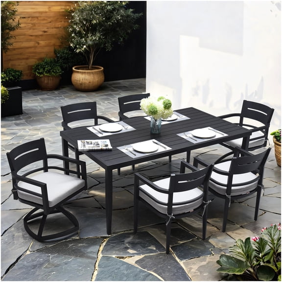 Modern 7-Piece Patio Set with Aluminum Table and Swivel Chairs, Water-Resistant Sunbrella Cushions