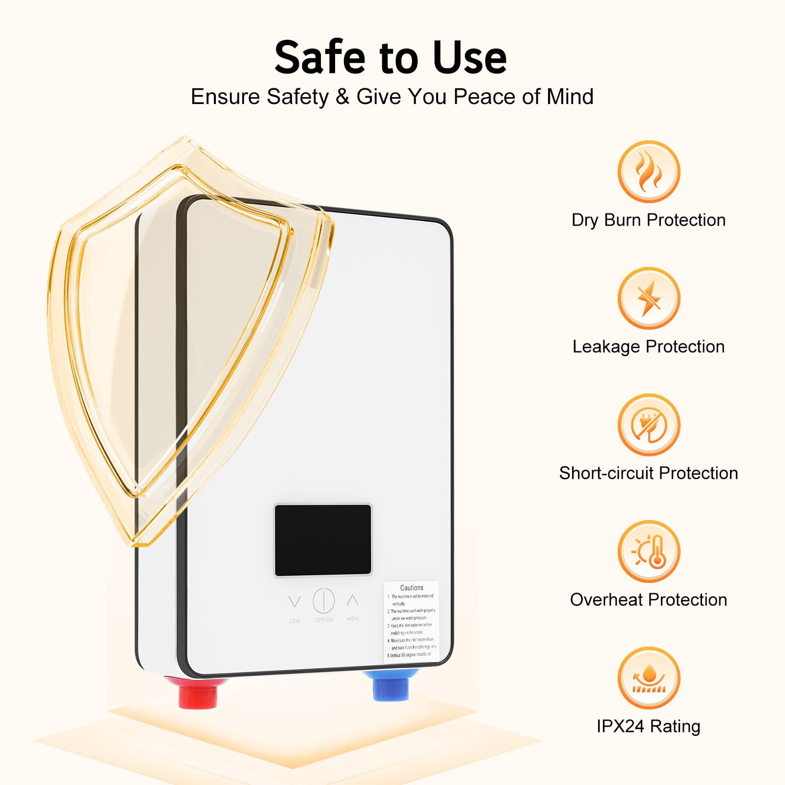Miumaeov Electric Water Heater with Shower Kit Instant Water Heater Wall-mounted 4500W LED Display 30-55°C