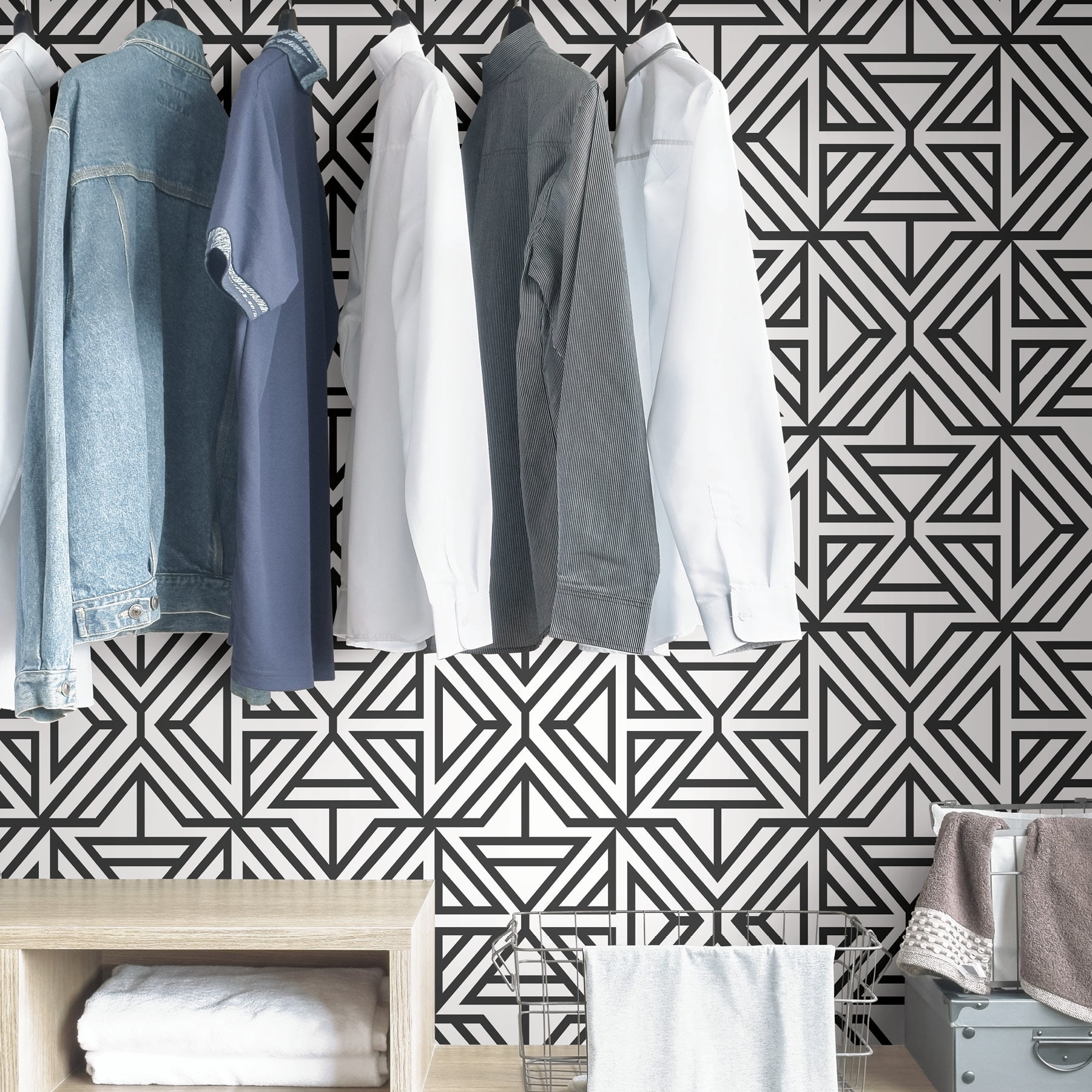 NuWallpaper Black Linear Vinyl Peel And Stick Wallpaper, 216-in by 20.5-in, 30.75 sq. ft.