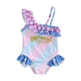 thumbnail image 2 of ITFABS Girls One Piece Bikini Fish Scale Ruffle Embellishment Straps Bronzing Letter Print Swimsuit, 2 of 9