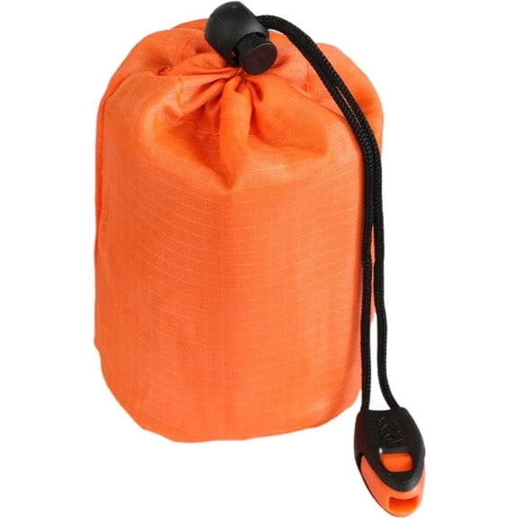 [Emergency First Aid Sleeping Bag] Aluminum foil Thermal Insulation and Cold Protection - Reflective Warning   Emergency Whistle, Folding and Portable, Outdoor Survival Equipment (Orange 90 * 210cm)
