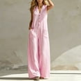 thumbnail image 6 of Guluxicc Womens Linen Jumpsuit Sleeveless Casual Wide Legs Rompers Baggy Button Down V Neck Summer Overalls with Pockets, 6 of 7