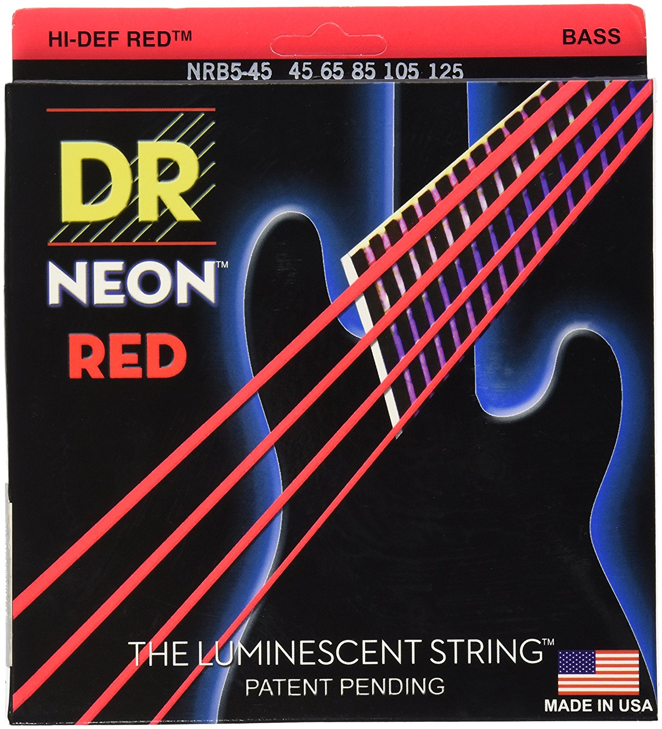 Nrb5 45 K3 Neon Hi Def 5 Bass Guitar Strings Medium Red Gauge