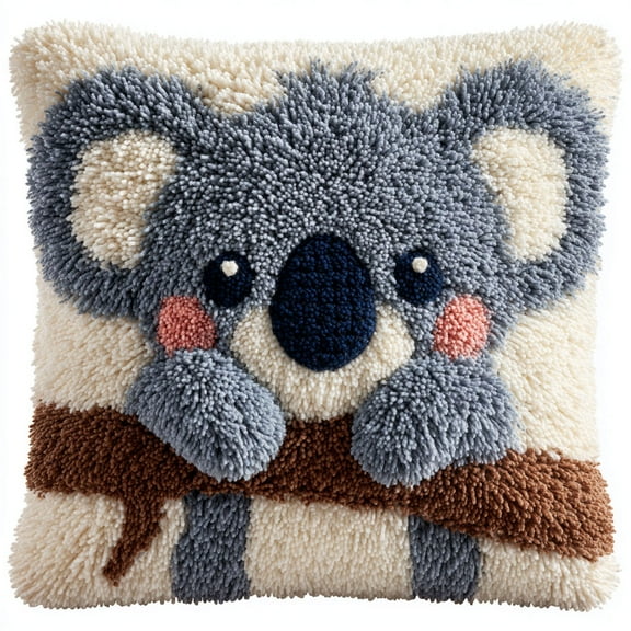 DIY Latch Hook Pillow Kits, Koala Beginner Cushion Cover Latch Hook Kit 17x17in