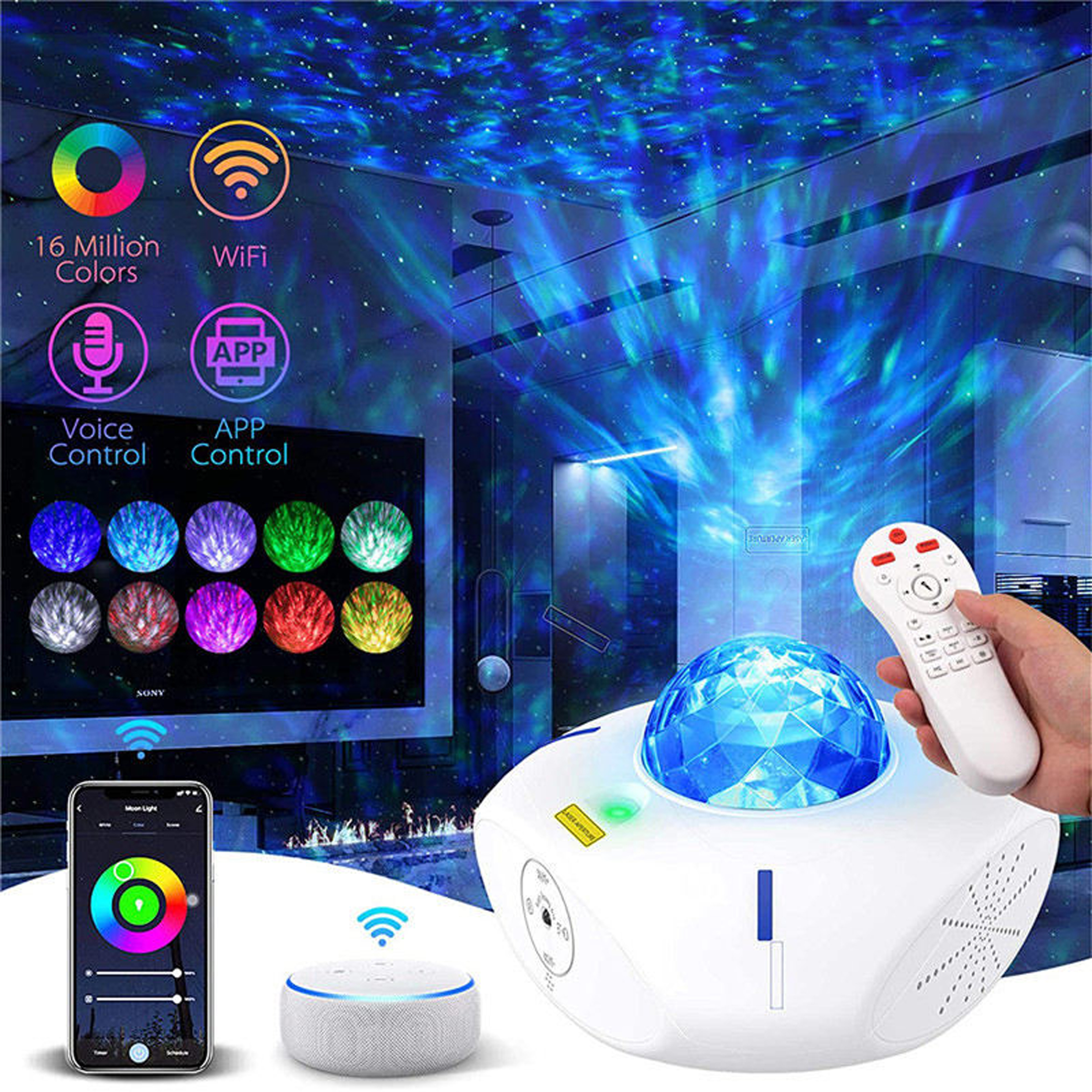 Flower Dance® Smart Led Starry Projector Beam Lights Triangle RGB Wifi Led Bedside Lamp for Baby Kids Plug in Night Light With Tuya App
