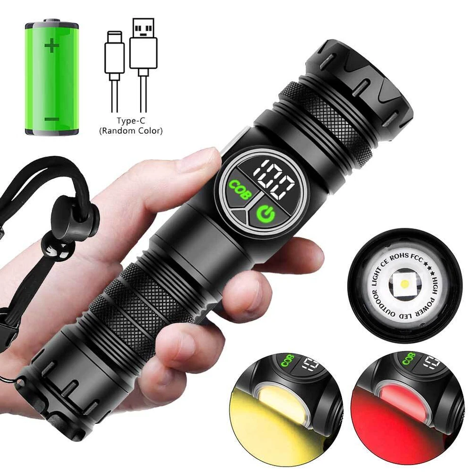 20W Usb Rechargeable Led Flashlight Super Bright Torch Lamp