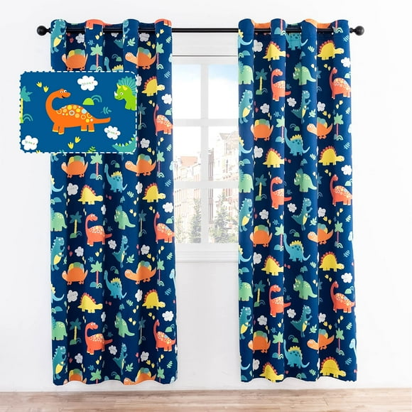 Cortinas opacas Sivio para dormitorio infantil con diseño de dinosaurio, 132 x 160 cm