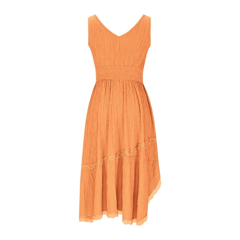 nerohusy Vintage Western Dresses for Women Asymmetrical Hem Dress Deep V  Neck Spaghetti Strap Ruffle High Low Lace Dresses Orange,M - Walmart.com