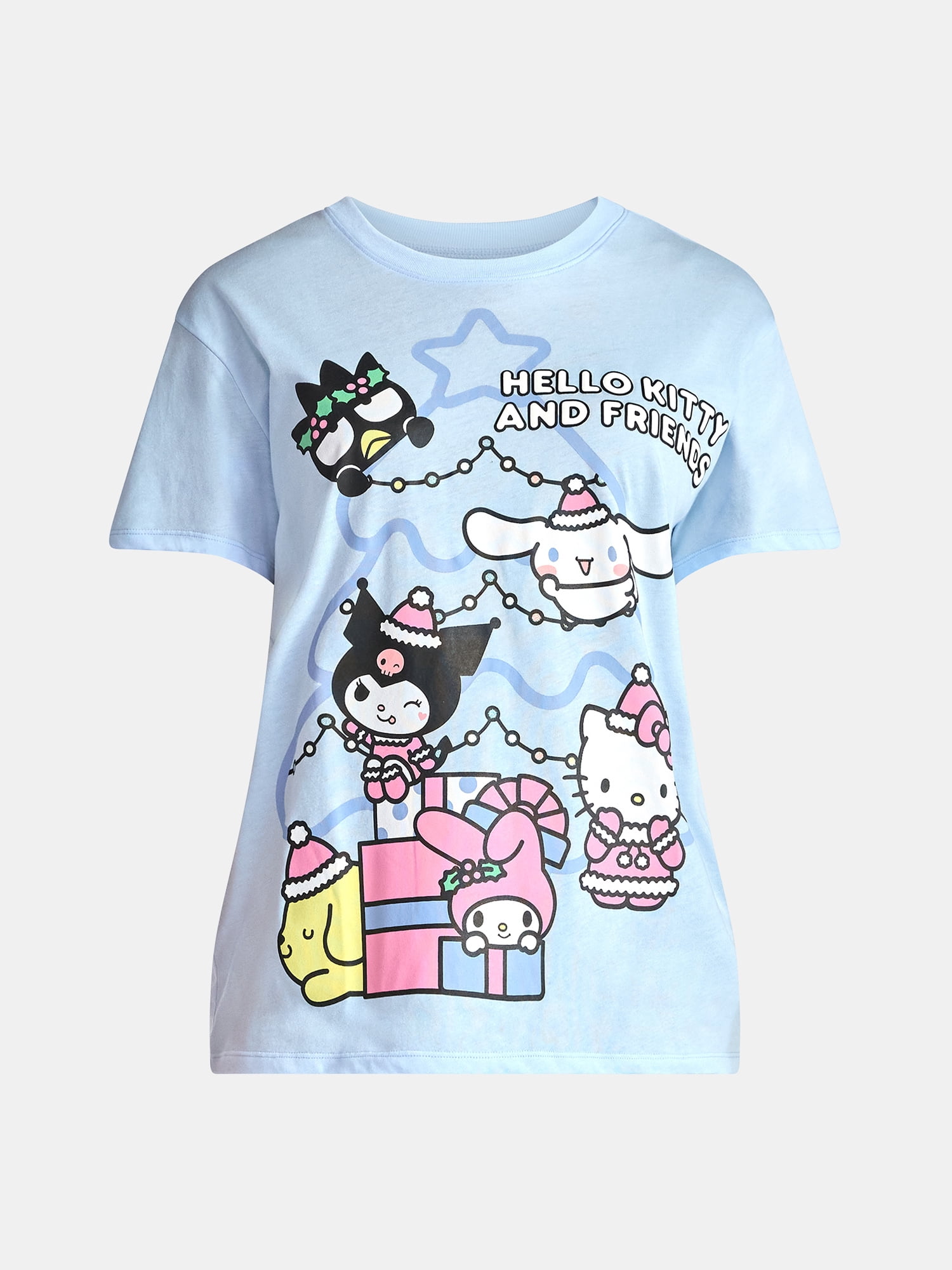 Hello Kitty & Friends Women's Christmas Front Back Graphic Tee with Short Sleeves, Sizes XXS-XXL