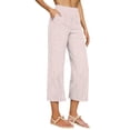 thumbnail image 2 of Gamivast Linen Cropped Pants for Women Wide Leg High Waisted Pull on Striped Breathable Ankle Culottes with Pockets for Vacation Afternoons Casual Lounge Wear, 2 of 5