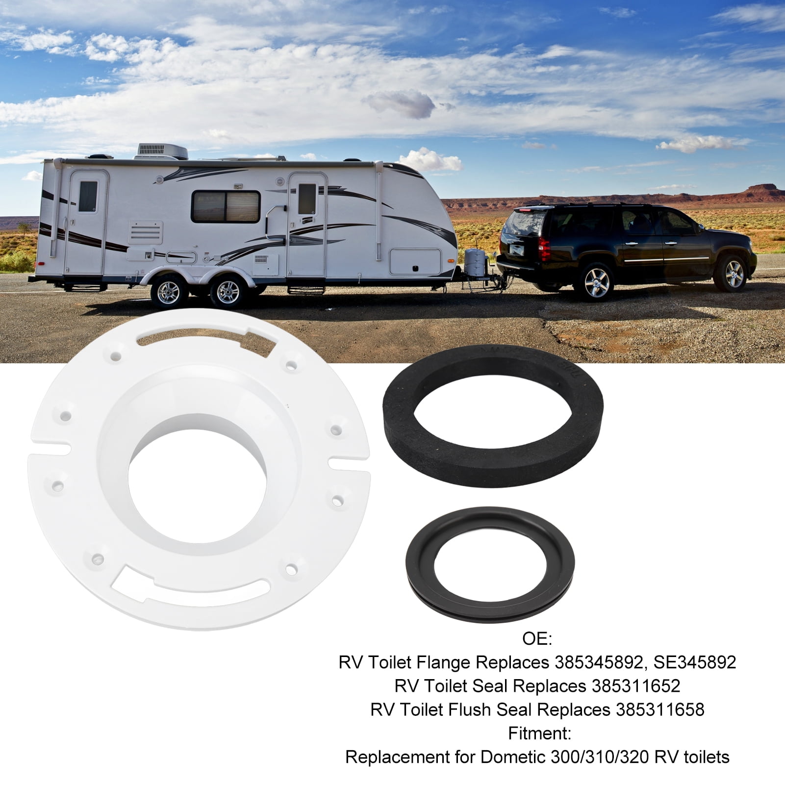 RV Toilet Seal And 3″ Socket Floor Flange Kit For Dometic 300 310 320 Rv Toilets Replacement Parts Kit 385345892 Flange 385311658 Flush Ball Seal And 385311652 Base Seal Gasket 3 In 1 Combo Kit