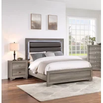Transitional Style 3pc Bedroom Set Queen Size Bed Espresso Bonded Leather Upholstered HB Nightstand Wooden Furniture