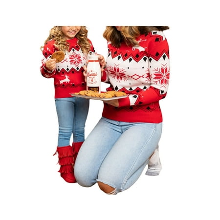 

SHIBAOZI Family Matching Mommy and Me Christmas Sweater Snowflake Elk Pattern Long Sleeve Crew Neck Jumper Pullovers