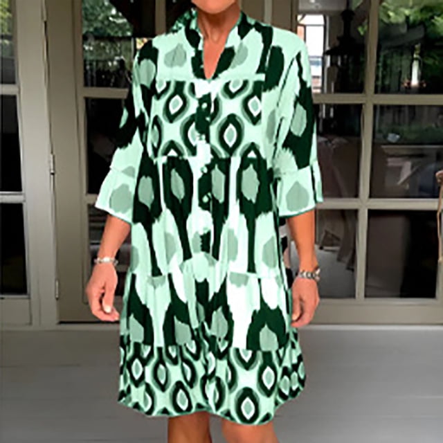 Pisexur Robe à Manches Longues Col en V Mode Été pour Femmes Robe Décontractée à Manches Courtes Col en V Robe pour Femmes