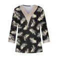 thumbnail image 4 of Womens Blouses Long Sleeve Fashion Women's Summer V-Neck 3/4 Sleeve Lace Splicing Print Casual T-Shirt Blouse, 4 of 5