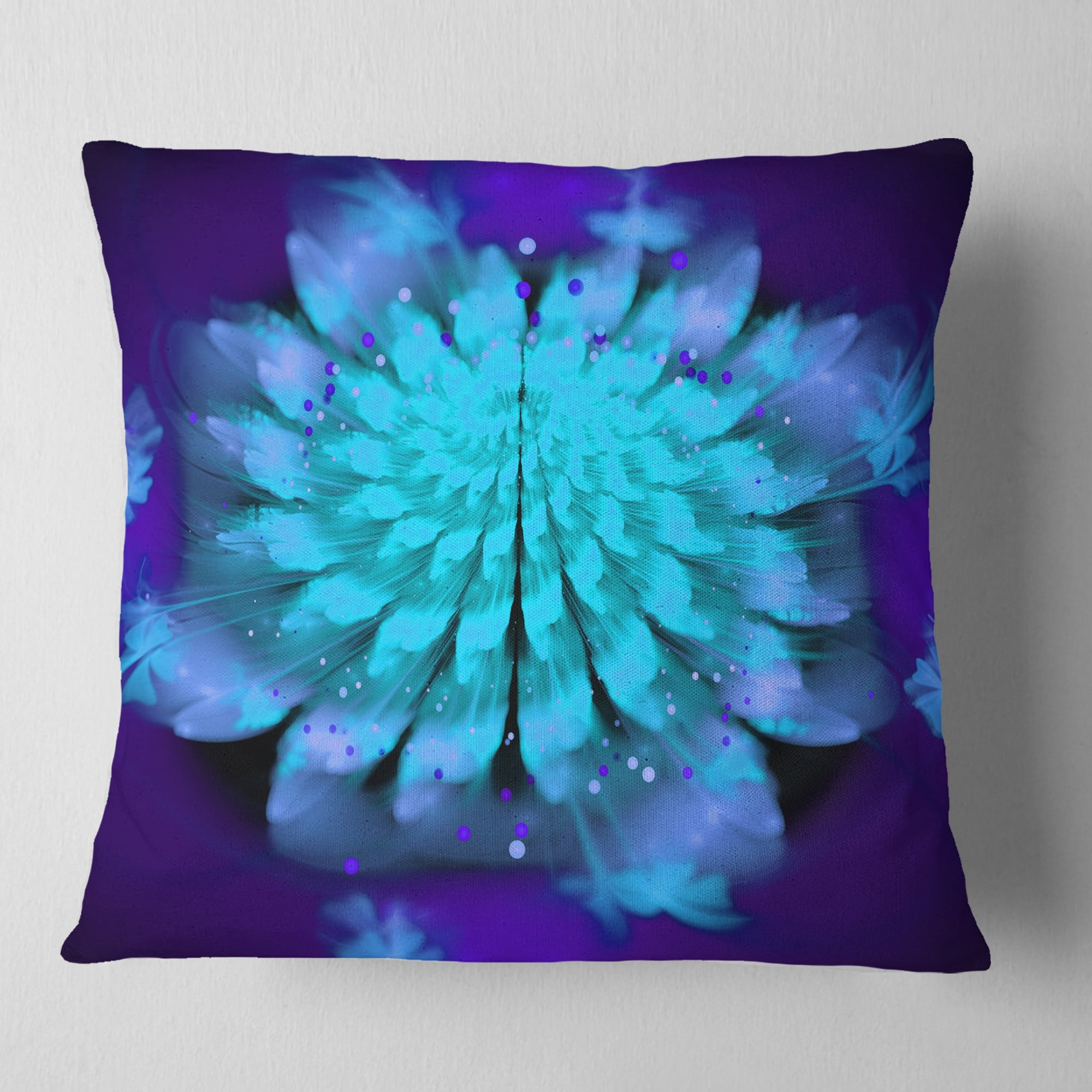 Designart Fractal Blue Spread out Flower - Floral Throw Pillow - 18x18