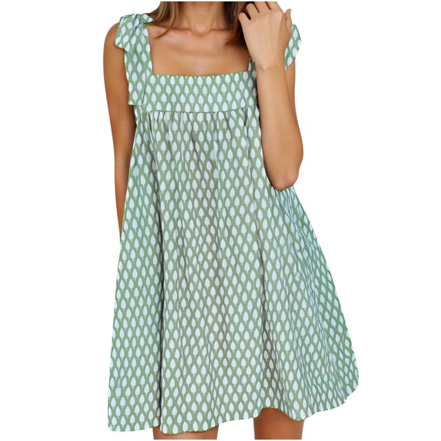 VEKDONE Robe d'Été Courte Décontractée à Lacets Imprimée Florale pour Femmes Verte m