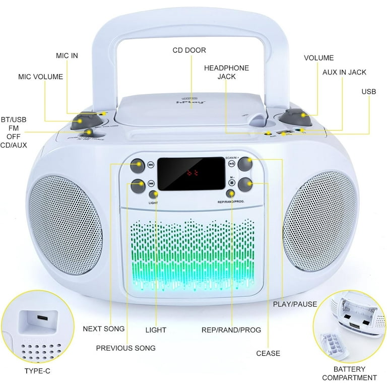 hPlay GC09 Portable Stereo System, Kids Boombox, Bluetooth, AUX