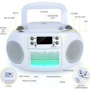 hPlay GC09 Kids Boombox, Top Loading CD Player, Bluetooth connectivity for Smartphones, Effortless AUX, USB, Radio and MP3 connectivity, Sing Along Function (Microphone not Included)- White