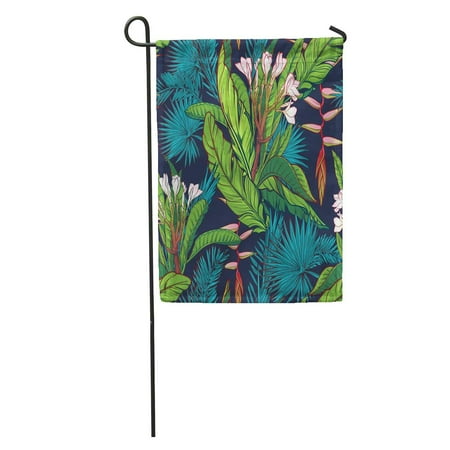 Navy Blue Jungle - KDAGR Colorful Tropic Tropical Jungle on Dark Blue Green Pattern Foliage Garden Flag Decorative Flag House Banner 28x40 inch