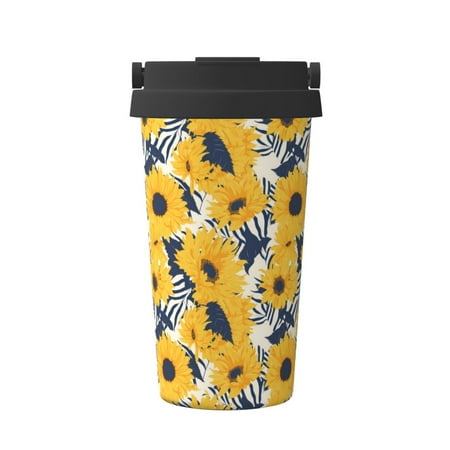 

Hirioo Blue Striped Sunflower for Coffee Travel Mug Insulated Coffee Mug with Lid
