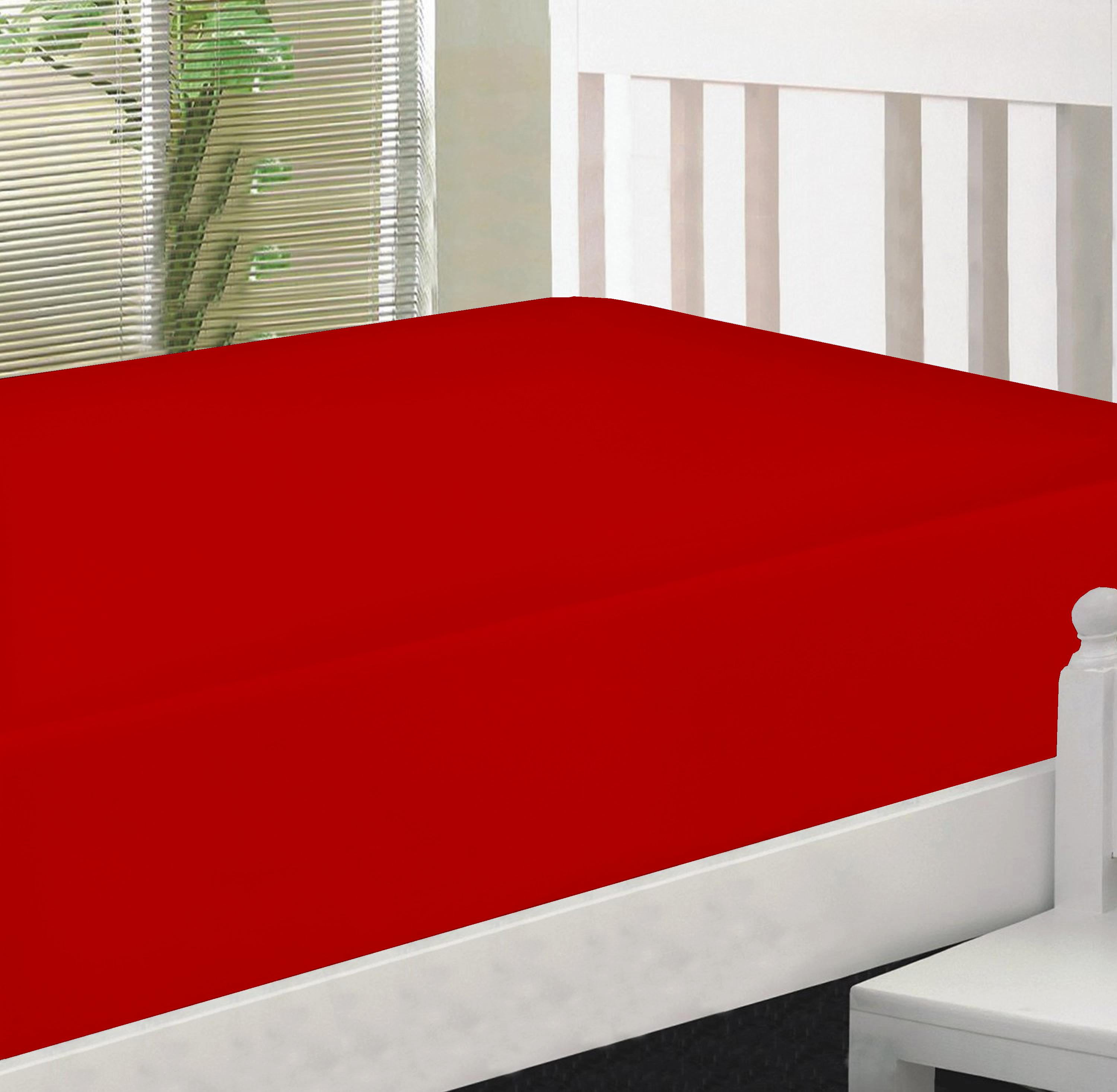 Crescent Bedding Solid Print Cotton Fitted Sheets, TwinXL, Red, 2