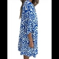 thumbnail image 3 of Vestido Bohemio Midi de Verano para Mujer, Cuello en V, Estampado Floral, 3/4, Informal, Holgado, Plisado, para Playa Azul XL, 3 of 8