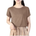 thumbnail image 2 of LOVZFMLL Hauts d'Été pour Femmes Décontracté Oversize Couleur Unie Col Rond à Capuche Manches Courtes T-shirt Débardeur, 2 of 3