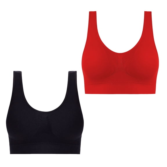 Oplxuo 2 Pack Sports Bra for Women Comfort Plus Size Stretchy Wireless Yoga Sleep Bras Push Up Workout Tank Tops