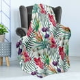thumbnail image 4 of Floral Soft Flannel Fleece Throw Blanket, Watercolored Tropical Exotic Foliage Vibrant Color Palette Hawaiian Summer Season, Cozy Plush for Indoor and Outdoor Use, 60" x 80", Multicolor, by Ambesonne, 4 of 5