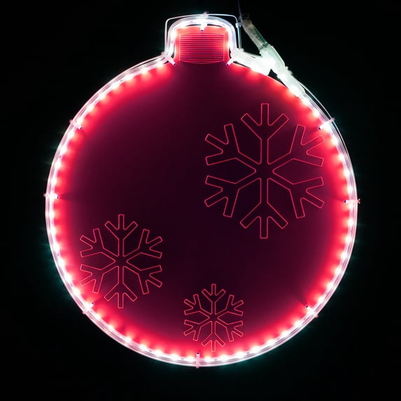 Wintergreen Lighting Laser Etched Acrylic Clear Christmas Decorations, Lit Window Decorations Christmas Light Decorations Indoor-Outdoor (13", Pink Lighted Ornament with Snowflake Design)