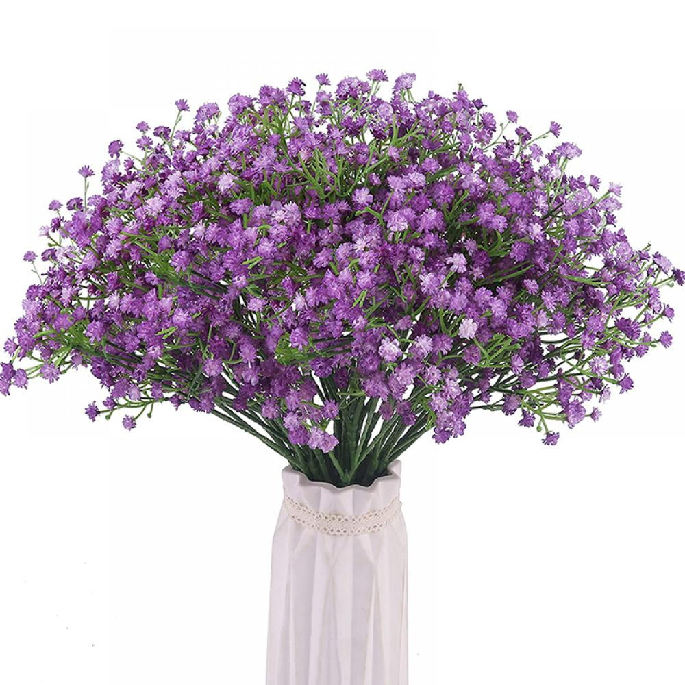 12 Pcs Artificial Babys Breath Flowers Purple Gypsophila Real Touch Flowers  f