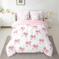 thumbnail image 2 of Feelyou White Pink Kawaii Ribbon Bedding Comforter Set 7pcs, Cartoon Stars Print Queen Bedding Sets, Teens Boys Girls Kids Reversible Queen Sheet Sets, Luxury Bedroom Decor, 2 of 7